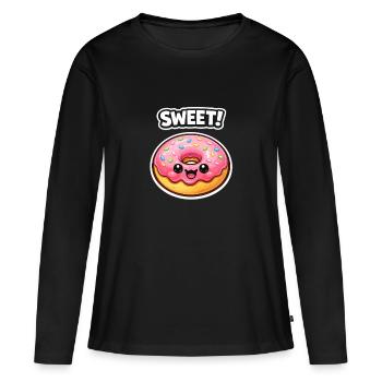 Glaçage rose Kawaii Donut - T-shirt manches longues Premium bio Femme - noir - Devant - Julia (174cm)