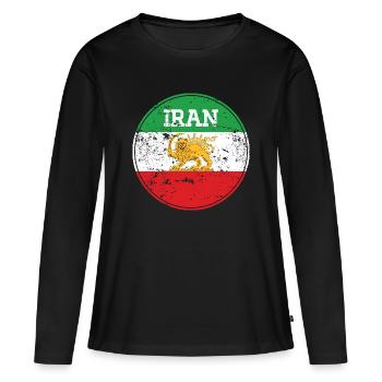 Emblème Lion Iran Vintage Rond - T-shirt manches longues Premium bio Femme - noir - Devant - Julia (174cm)