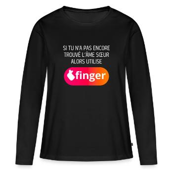 Application finger - T-shirt manches longues Premium bio Femme - noir - Devant - Julia (174cm)