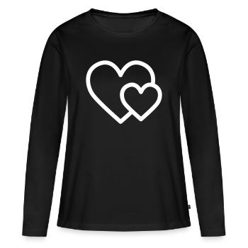 Kleines Herz vor großem Herz - Frauen Premium Bio Langarmshirt - Schwarz - Vorne - Julia (174cm)