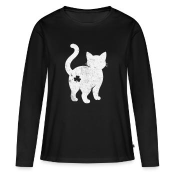 Katzen Silhouette mit Kleeblatt - Frauen Premium Bio Langarmshirt - Schwarz - Vorne - Julia (174cm)