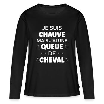 Je suis chauve mais j'ai une queue de cheval - T-shirt manches longues Premium bio Femme - noir - Devant - Julia (174cm)