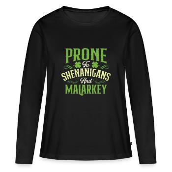 Sujet aux bêtises et aux bêtises - T-shirt manches longues Premium bio Femme - noir - Devant - Julia (174cm)