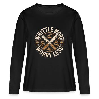 Schnitz mehr, sorge dich weniger - Frauen Premium Bio Langarmshirt - Schwarz - Vorne - Julia (174cm)