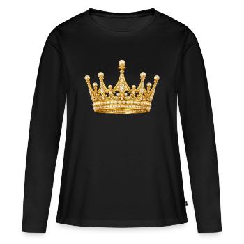 Goldene Königskrone mit Perlen - Frauen Premium Bio Langarmshirt - Schwarz - Vorne - Julia (174cm)