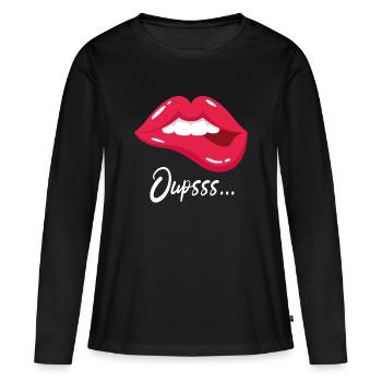 Paar, das sich küsst, T-Shirt, ups, Lippendesign. - Frauen Premium Bio Langarmshirt - Schwarz - Vorne - Julia (174cm)
