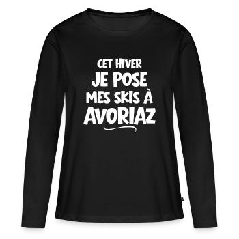 Avoriaz, Skigebiete, Skifahren - Frauen Premium Bio Langarmshirt - Schwarz - Vorne - Julia (174cm)