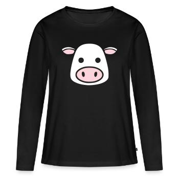 Mignonne Tête de Vache Visage Vector de la BD - T-shirt manches longues Premium bio Femme - noir - Devant - Julia (174cm)