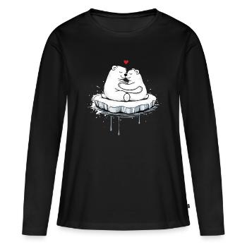 Deux ours polaires câlins sur la banquise - T-shirt manches longues Premium bio Femme - noir - Devant - Julia (174cm)