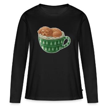 Chiot endormi dans un gobelet vert - T-shirt manches longues Premium bio Femme - noir - Devant - Julia (174cm)