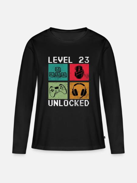 Level 23 Erreicht Gamer - Frauen Premium Bio Langarmshirt - Schwarz