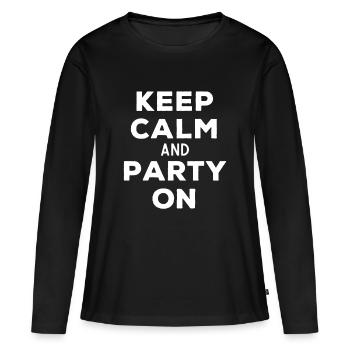 Reste calme et fête en Audace. Citation de fête - T-shirt manches longues Premium bio Femme - noir - Devant - Julia (174cm)