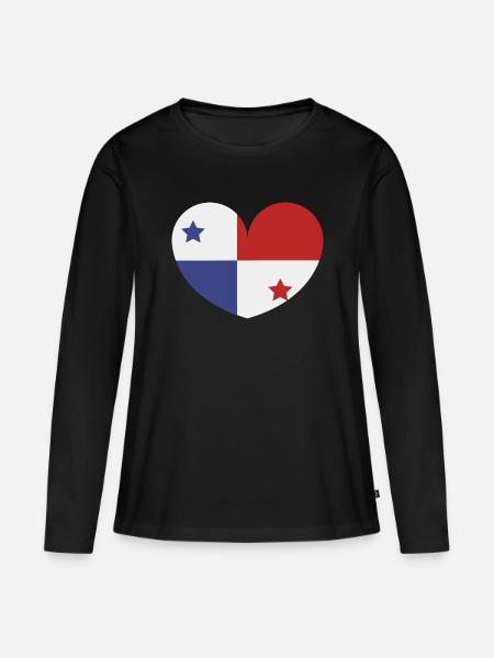 Panama-Herzflagge - Frauen Premium Bio Langarmshirt - Schwarz