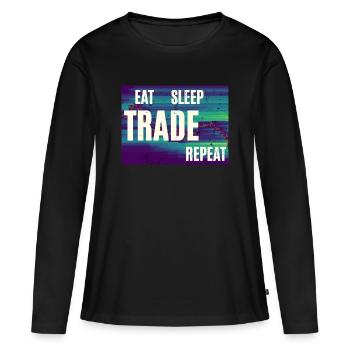 Échange de mange et de sommeil : Répéter - T-shirt manches longues Premium bio Femme - noir - Devant - Julia (174cm)
