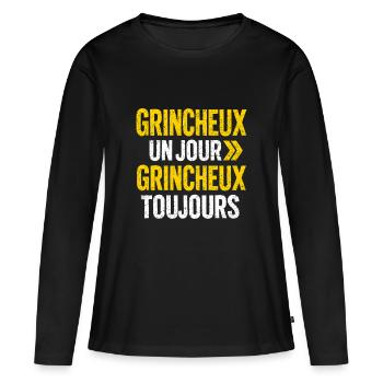Humour Grognon Râleur Drôle Mauvaise Humeur - T-shirt manches longues Premium bio Femme - noir - Devant - Julia (174cm)