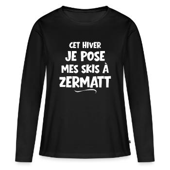 Skigebiet, Skigebiet, Zermatt - Frauen Premium Bio Langarmshirt - Schwarz - Vorne - Julia (174cm)