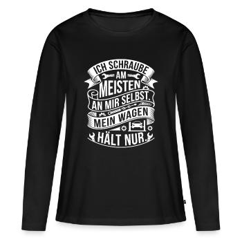 Ich schraube am meistens an mir selbst - Frauen Premium Bio Langarmshirt - Schwarz - Vorne - Julia (174cm)
