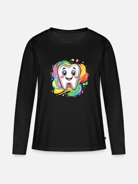 Fröhlicher Zahn Farbklecks - Frauen Premium Bio Langarmshirt - Schwarz