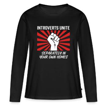 Slogan des introvertis s’unissent séparément chez eux - T-shirt manches longues Premium bio Femme - noir - Devant - Julia (174cm)
