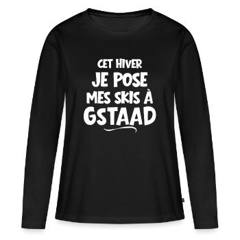 station de ski, skier, Gstaad - T-shirt manches longues Premium bio Femme - noir - Devant - Julia (174cm)