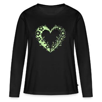 Cœur fleuri dans un cadre floral - T-shirt manches longues Premium bio Femme - noir - Devant - Julia (174cm)