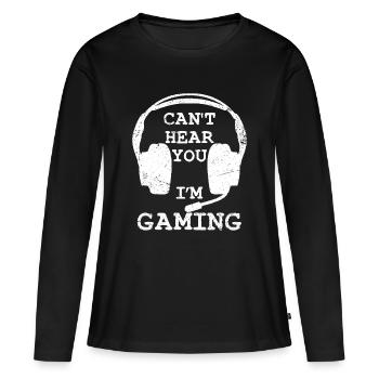 Je ne t’entends pas, je joue - T-shirt manches longues Premium bio Femme - noir - Devant - Julia (174cm)
