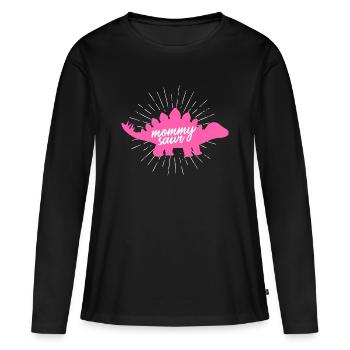 Mommysaur Rex, design drôle de slogan de dinosaure rose - T-shirt manches longues Premium bio Femme - noir - Devant - Julia (174cm)