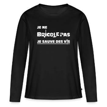 JE NE BRICOLE PAS, JE SAUVE DES VIS !  - T-shirt manches longues Premium bio Femme - noir - Devant - Julia (174cm)