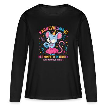 Carnaval : Souris Confettis en Cœur de Carnaval - T-shirt manches longues Premium bio Femme - noir - Devant - Julia (174cm)