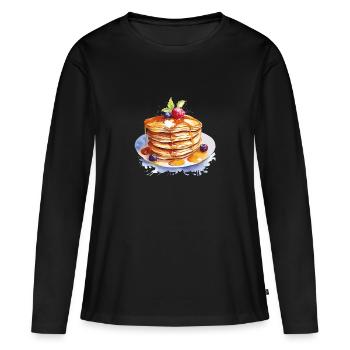Crêpes à l’aquarelle avec du sirop - T-shirt manches longues Premium bio Femme - noir - Devant - Julia (174cm)