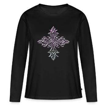 Filigrane de croix lumineuse - T-shirt manches longues Premium bio Femme - noir - Devant - Julia (174cm)