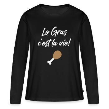 Le Gras c'est la vie ! Culte Karadoc - T-shirt manches longues Premium bio Femme - noir - Devant - Julia (174cm)