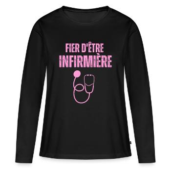 fier d'être infirmière - T-shirt manches longues Premium bio Femme - noir - Devant - Julia (174cm)