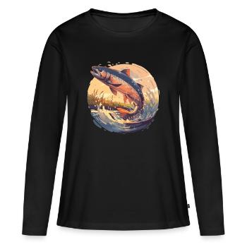 Saumon Saumon - T-shirt manches longues Premium bio Femme - noir - Devant - Julia (174cm)
