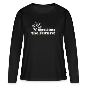 Scroll Into the Future – Retro Nerd Mouse Spruch - Frauen Premium Bio Langarmshirt - Schwarz - Vorne - Julia (174cm)