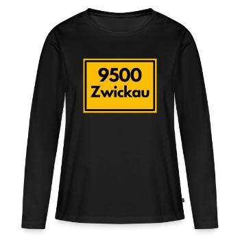 PLZ 9500 ZWICKAU, OSTALGIE ALTE POSTZIPZAHL KULT - T-shirt manches longues Premium bio Femme - noir - Devant - Julia (174cm)