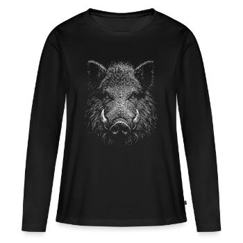 Portrait de sanglier sauvage dans le style linogravure - T-shirt manches longues Premium bio Femme - noir - Devant - Julia (174cm)