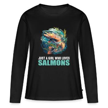 Saumon Saumon - T-shirt manches longues Premium bio Femme - noir - Devant - Julia (174cm)