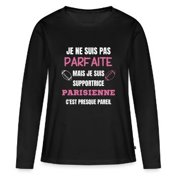 Supportrice Rugby Parisienne Humour - T-shirt manches longues Premium bio Femme - noir - Devant - Julia (174cm)
