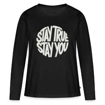 Reste fidèle, reste toi-même - T-shirt manches longues Premium bio Femme - noir - Devant - Julia (174cm)