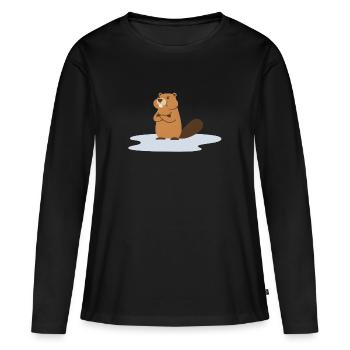 Frecher Biber à Pfütze / Castor dans la flaque - T-shirt manches longues Premium bio Femme - noir - Devant - Julia (174cm)
