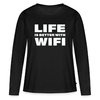 LIFE IS BETTER WITH WIFI - Frauen Premium Bio Langarmshirt - Schwarz - Vorne - Julia (174cm)