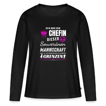 Chef de l’équipe Souveraine Cadeaux - T-shirt manches longues Premium bio Femme - noir - Devant - Julia (174cm)