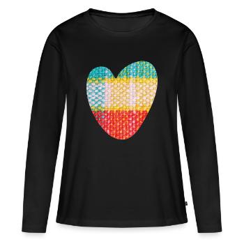 Herz Stoff Textil Love Liebe Muster Valentinstag - Frauen Premium Bio Langarmshirt - Schwarz - Vorne - Julia (174cm)