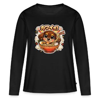 Teckel de Ramen Kawaii - T-shirt manches longues Premium bio Femme - noir - Devant - Julia (174cm)