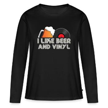J’aime le design rétro de bière et de vinyle - T-shirt manches longues Premium bio Femme - noir - Devant - Julia (174cm)