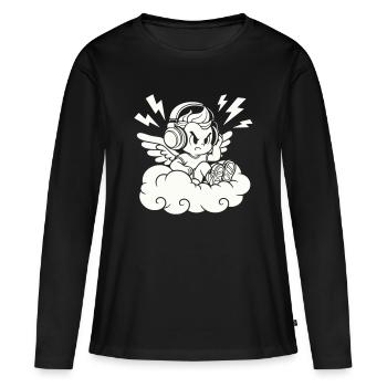 Ange de la musique – Chérubin avec casque - T-shirt manches longues Premium bio Femme - noir - Devant - Julia (174cm)