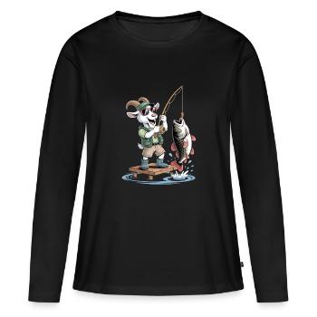 Chèvre de pêche amusante avec une grosse prise de poisson - T-shirt manches longues Premium bio Femme - noir - Devant - Julia (174cm)