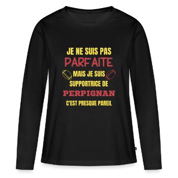 Supportrice de Perpignan Rugby - T-shirt manches longues Premium bio Femme - noir - Devant - Julia (174cm)