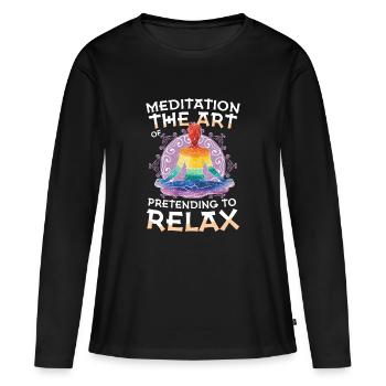 Méditation : L’art de faire semblant de se détendre Yoga - T-shirt manches longues Premium bio Femme - noir - Devant - Julia (174cm)